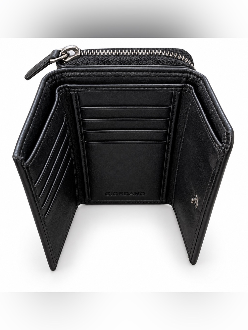 Overland Leather Trifold Wallet Black Women’s Zipper Genuine Leather